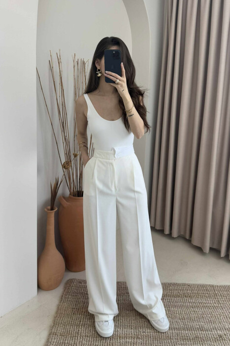 WIDE LEG ONE COLOR WOMEN TROUSERS WHITE-E BARDHE - 2