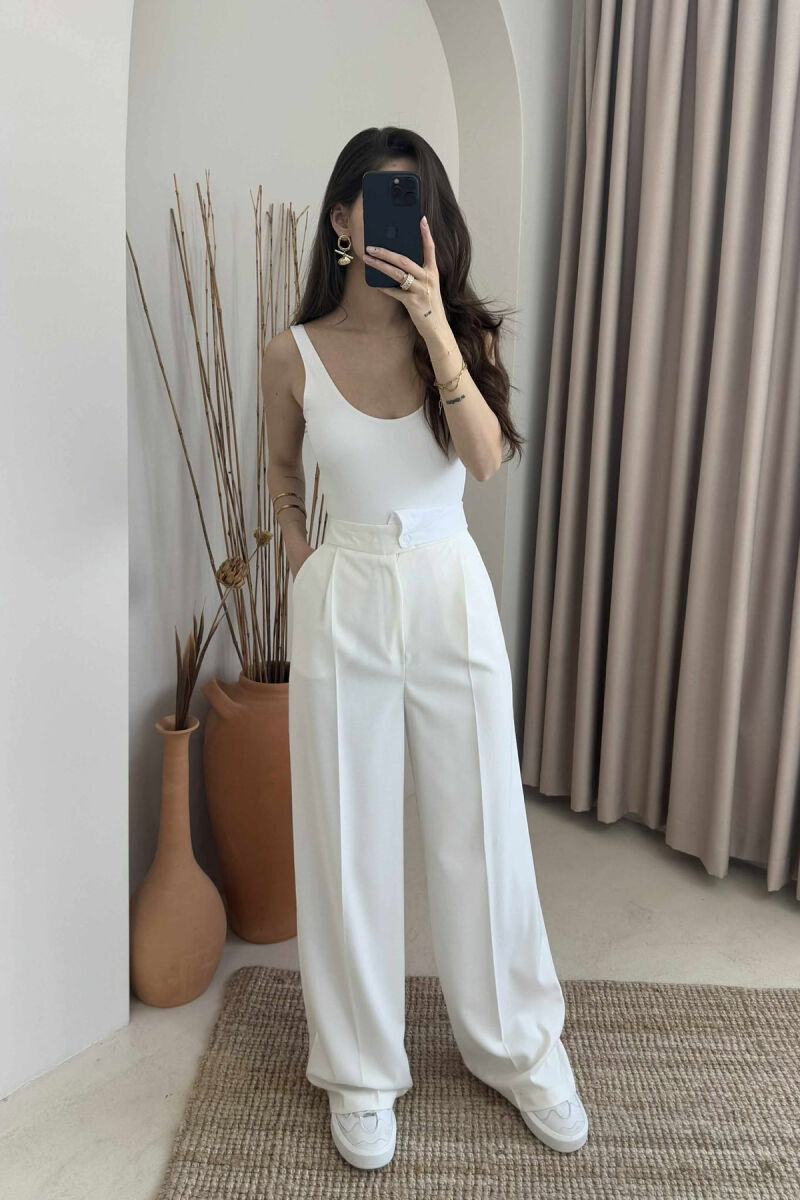 WIDE LEG ONE COLOR WOMEN TROUSERS WHITE-E BARDHE - 2