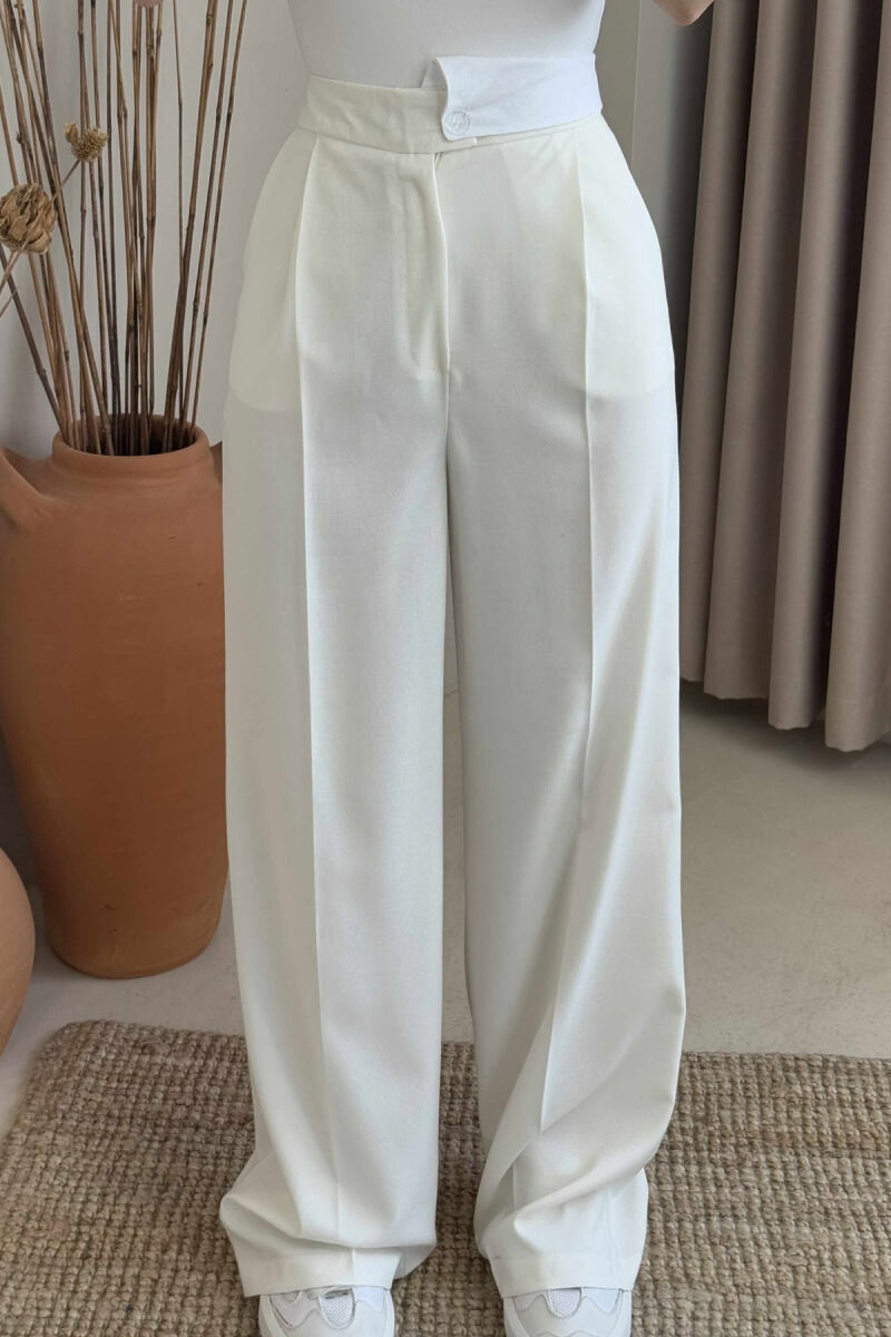 WIDE LEG ONE COLOR WOMEN TROUSERS WHITE-E BARDHE - 3