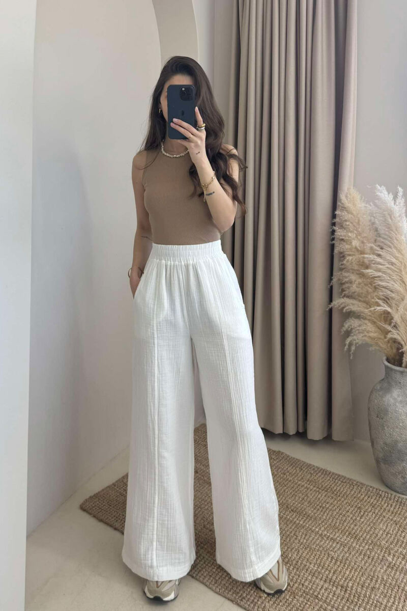 WIDE LEG ONE COLOR WOMEN TROUSERS WHITE-E BARDHE - 1