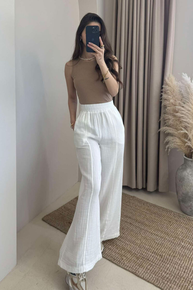 WIDE LEG ONE COLOR WOMEN TROUSERS WHITE-E BARDHE - 2
