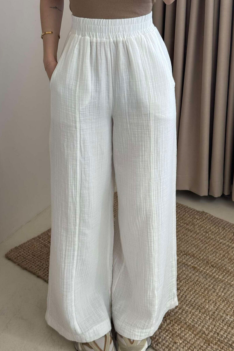 WIDE LEG ONE COLOR WOMEN TROUSERS WHITE-E BARDHE - 3