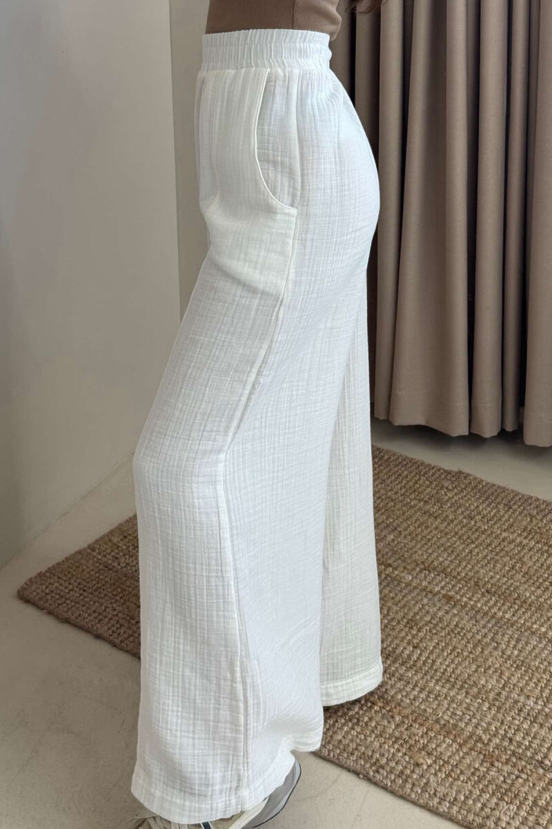 WIDE LEG ONE COLOR WOMEN TROUSERS WHITE-E BARDHE - 4