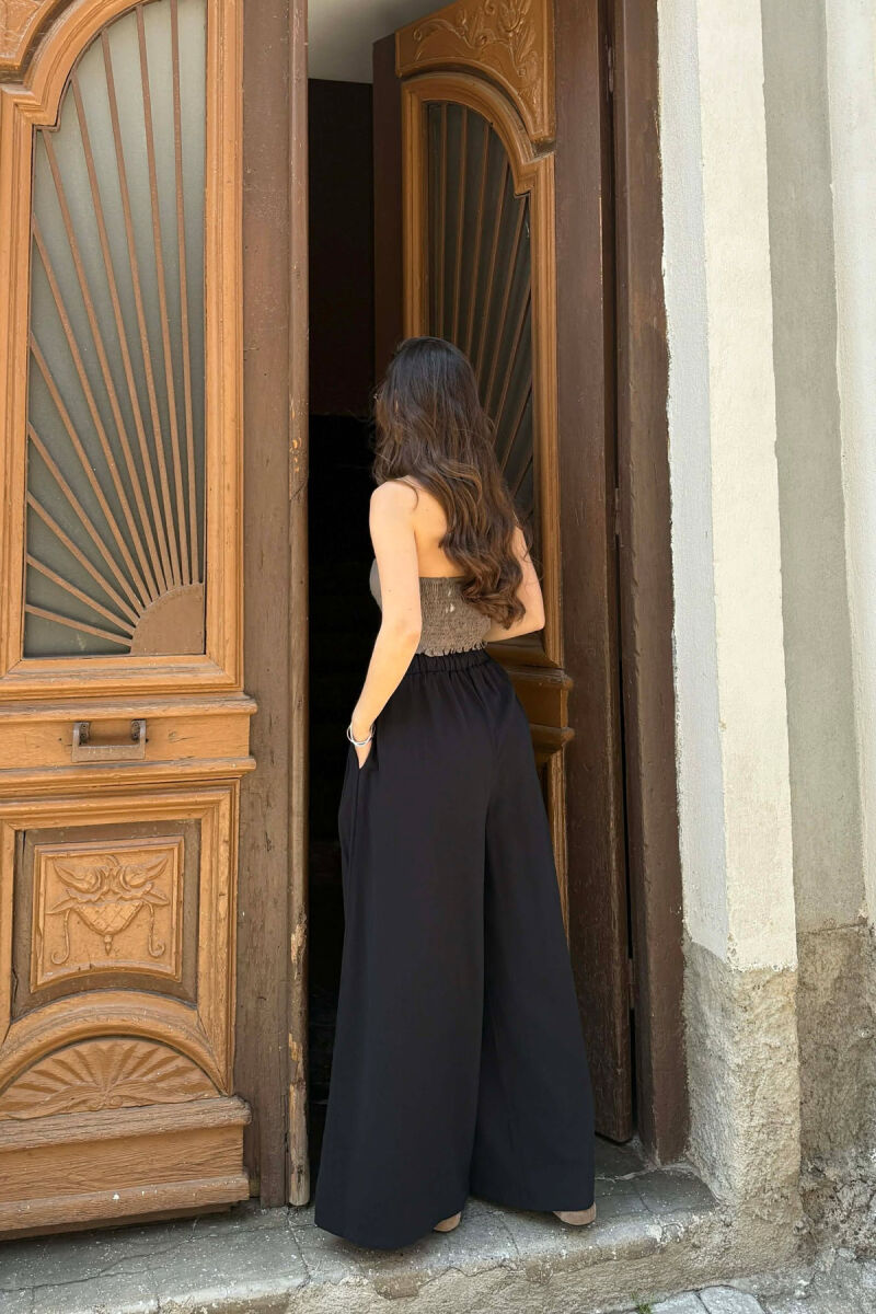 WIDE LEG SEMI ELASTIC WAIST WOMAN TROUSERS BLACK/ E ZEZE - 3