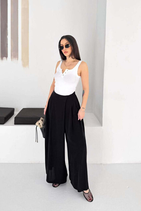 WIDE LEG SEMI ELASTIC WAIST WOMAN TROUSERS BLACK/ E ZEZE - 1