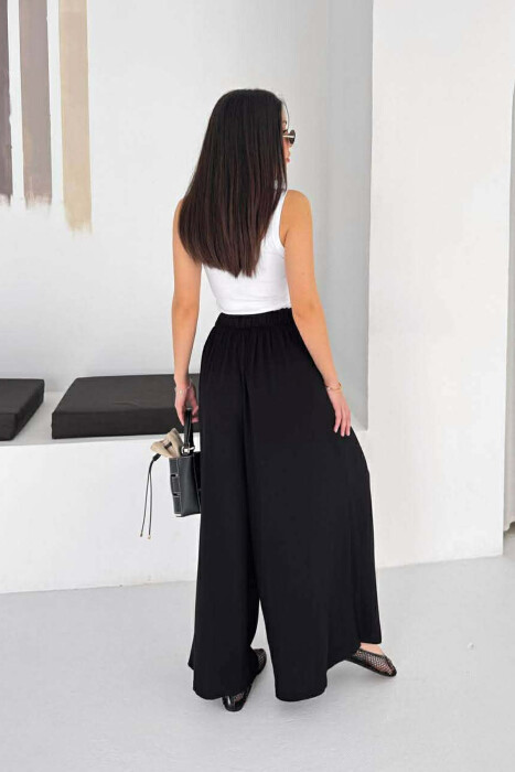 WIDE LEG SEMI ELASTIC WAIST WOMAN TROUSERS BLACK/ E ZEZE - 2