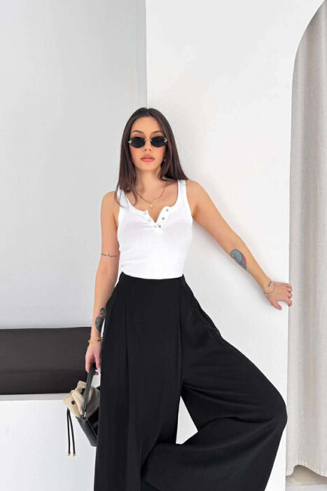 WIDE LEG SEMI ELASTIC WAIST WOMAN TROUSERS BLACK/ E ZEZE - 4