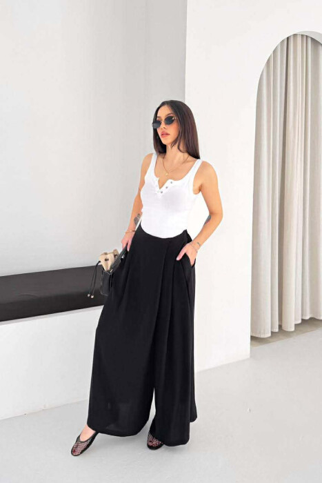 WIDE LEG SEMI ELASTIC WAIST WOMAN TROUSERS BLACK/ E ZEZE - 5