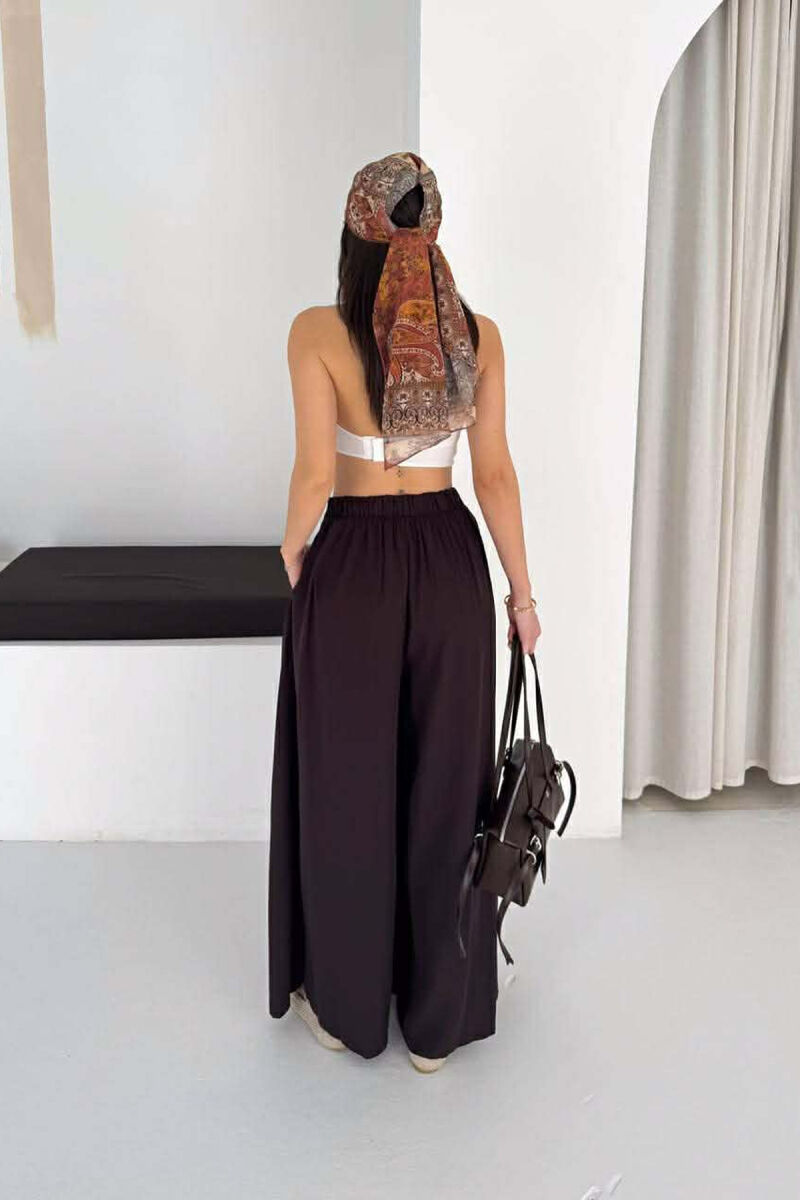WIDE LEG SEMI ELASTIC WAIST WOMAN TROUSERS BROWN/KAFE - 4