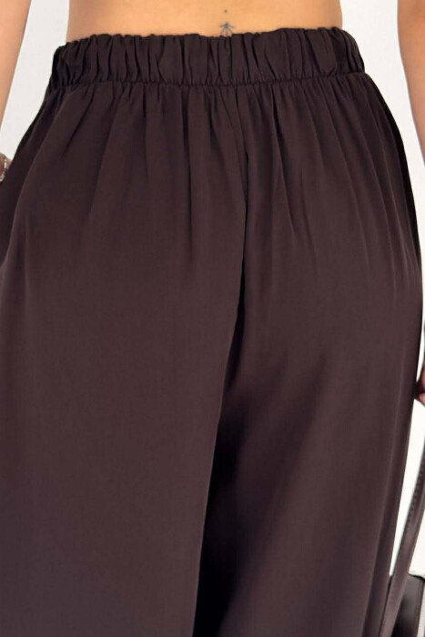WIDE LEG SEMI ELASTIC WAIST WOMAN TROUSERS BROWN/KAFE - 5