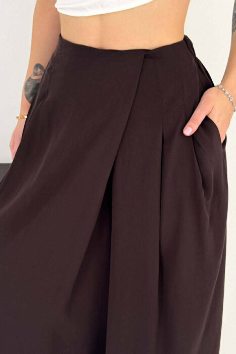 WIDE LEG SEMI ELASTIC WAIST WOMAN TROUSERS BROWN/KAFE - 7