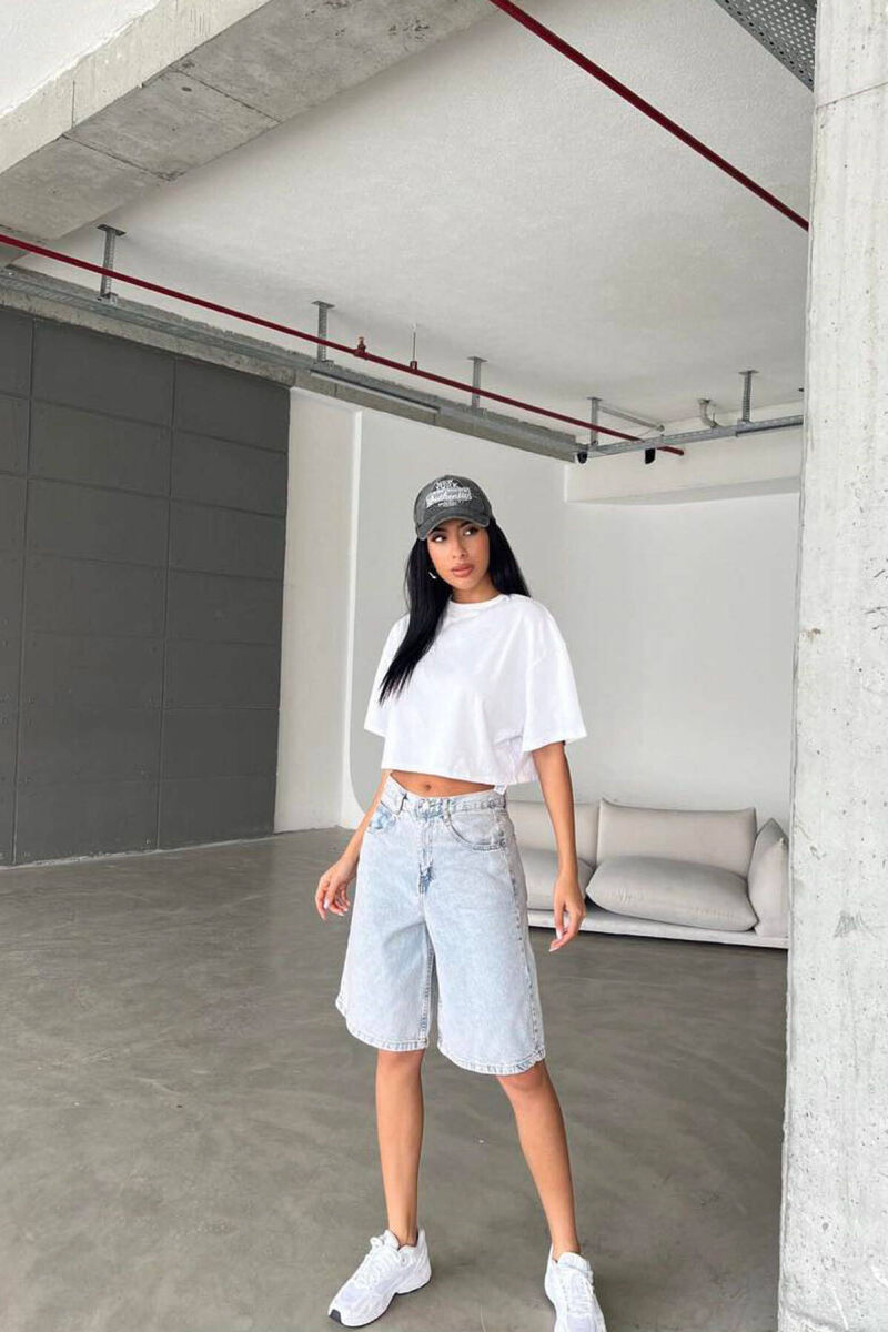 WIDE LEG SHORT WOMEN JEANS LIGHTBLUE/BZ - 1