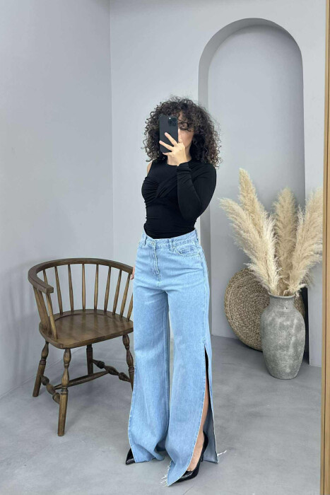 WIDE LEG SIDE CUTTED WOMEN JEANS LIGHTBLUE/BZ - 3