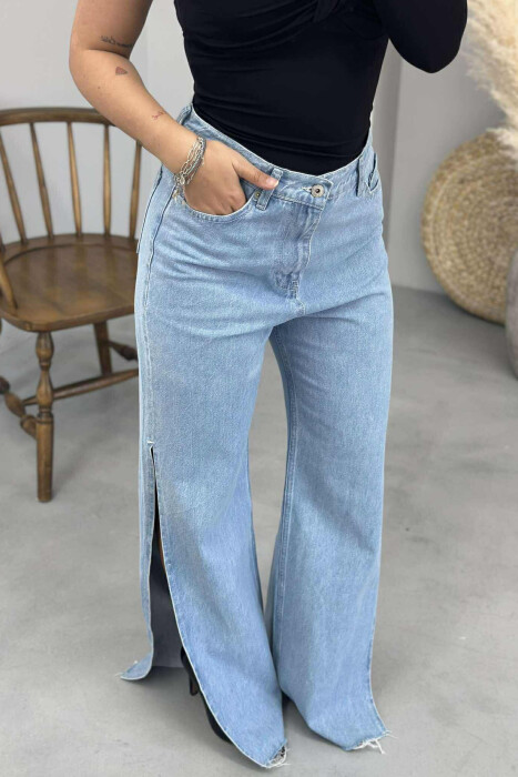 WIDE LEG SIDE CUTTED WOMEN JEANS LIGHTBLUE/BZ - 1