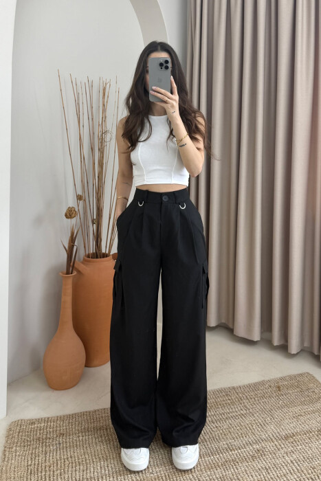WIDE LEG SIDE POCKETS WOMEN TROUSERS BLACK/ E ZEZE - 2