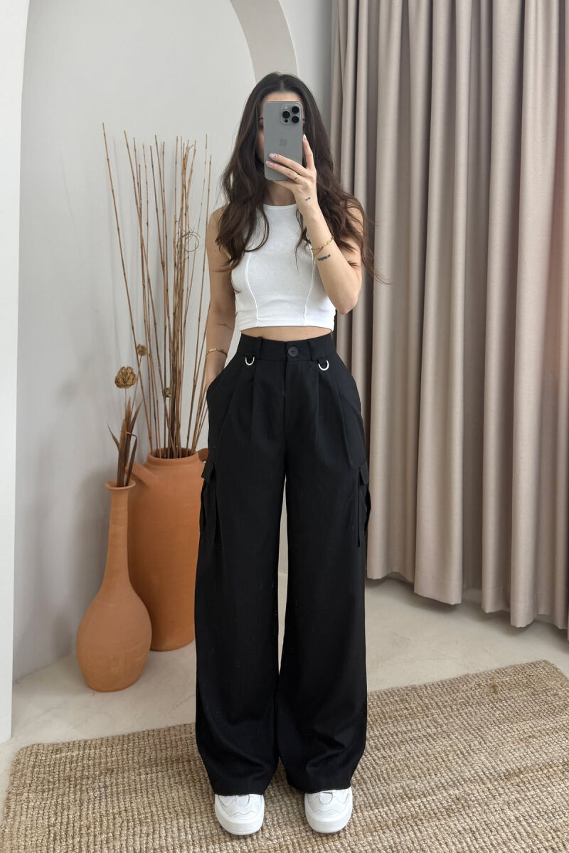 WIDE LEG SIDE POCKETS WOMEN TROUSERS BLACK/ E ZEZE - 2