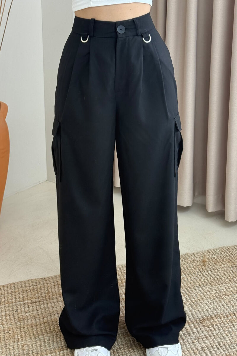 WIDE LEG SIDE POCKETS WOMEN TROUSERS BLACK/ E ZEZE - 3