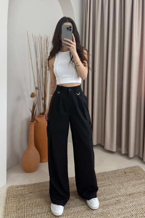WIDE LEG SIDE POCKETS WOMEN TROUSERS BLACK/ E ZEZE 
