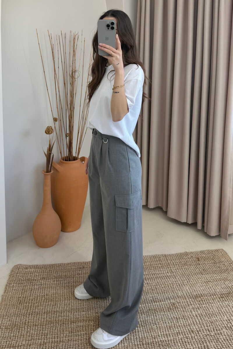 WIDE LEG SIDE POCKETS WOMEN TROUSERS GREY/GRI - 2