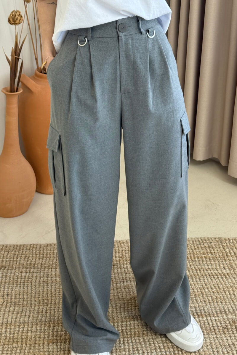 WIDE LEG SIDE POCKETS WOMEN TROUSERS GREY/GRI - 3