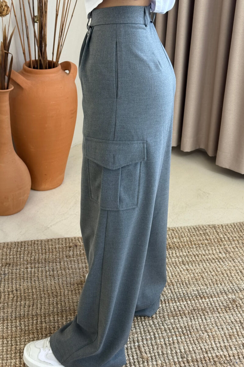 WIDE LEG SIDE POCKETS WOMEN TROUSERS GREY/GRI - 4