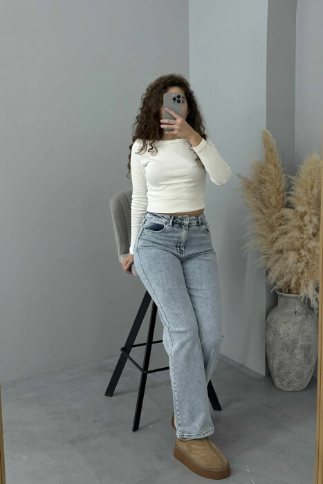 WIDE LEG SIMPLE ONE COLOR WOMAN JEANS LIGHTBLUE/BZ - KLAUDIO FASHION