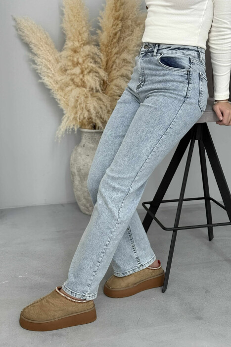 WIDE LEG SIMPLE ONE COLOR WOMAN JEANS LIGHTBLUE/BZ - 5