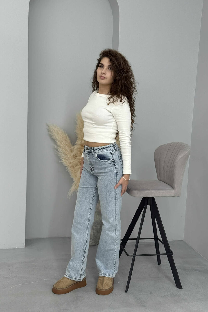 WIDE LEG SIMPLE ONE COLOR WOMAN JEANS LIGHTBLUE/BZ - 2