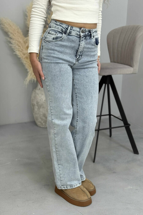 WIDE LEG SIMPLE ONE COLOR WOMAN JEANS LIGHTBLUE/BZ - 4