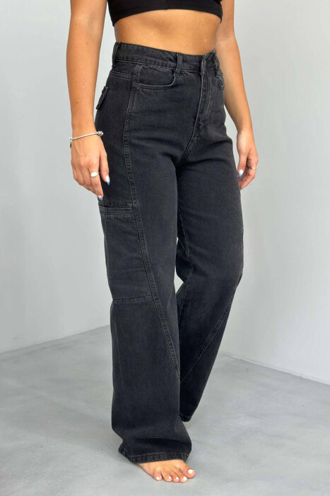 WIDE LEG SIMPLE WOMAN JEANS BLACK/ E ZEZE - KLAUDIO FASHION