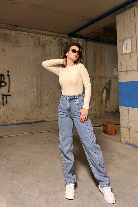 WIDE LEG SIMPLE WOMEN JEANS IN LIGHT BLUE COLOR - 1