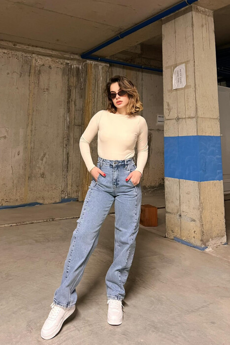 WIDE LEG SIMPLE WOMEN JEANS IN LIGHT BLUE COLOR - 2