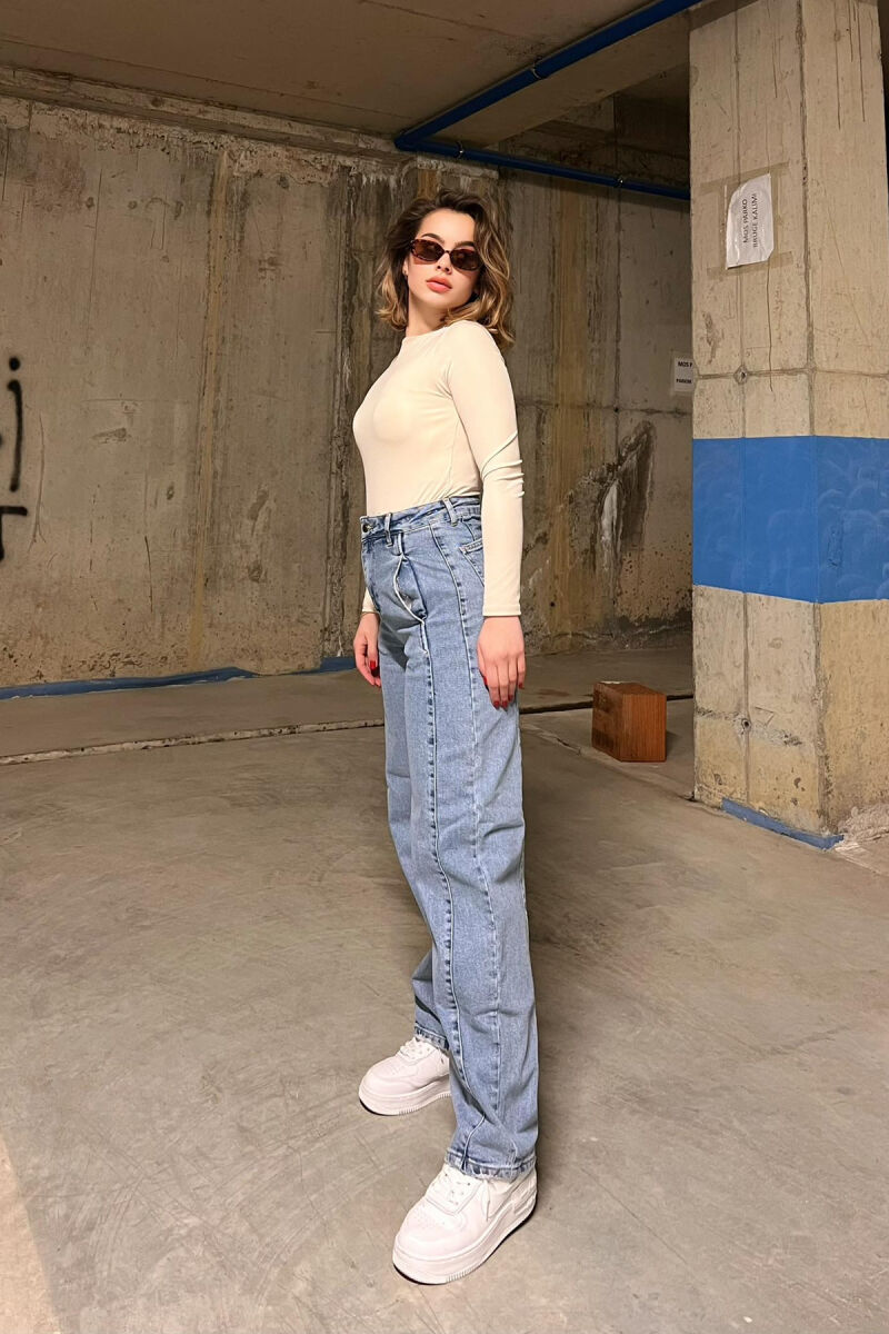 WIDE LEG SIMPLE WOMEN JEANS IN LIGHT BLUE COLOR - 3