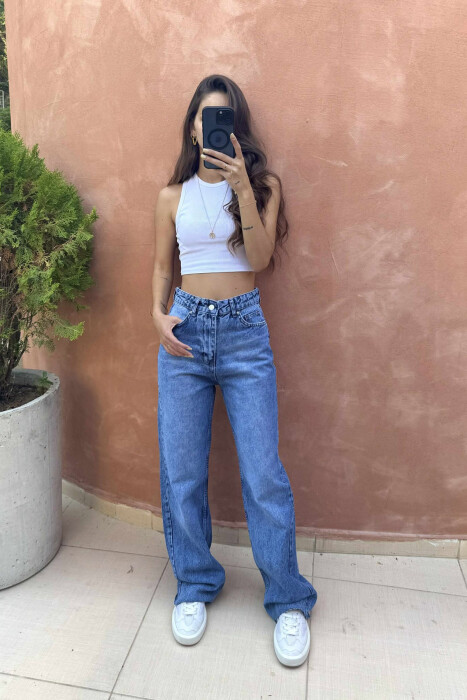 WIDE LEG SIMPLE WOMEN JEANS BLUE/BLU - 2