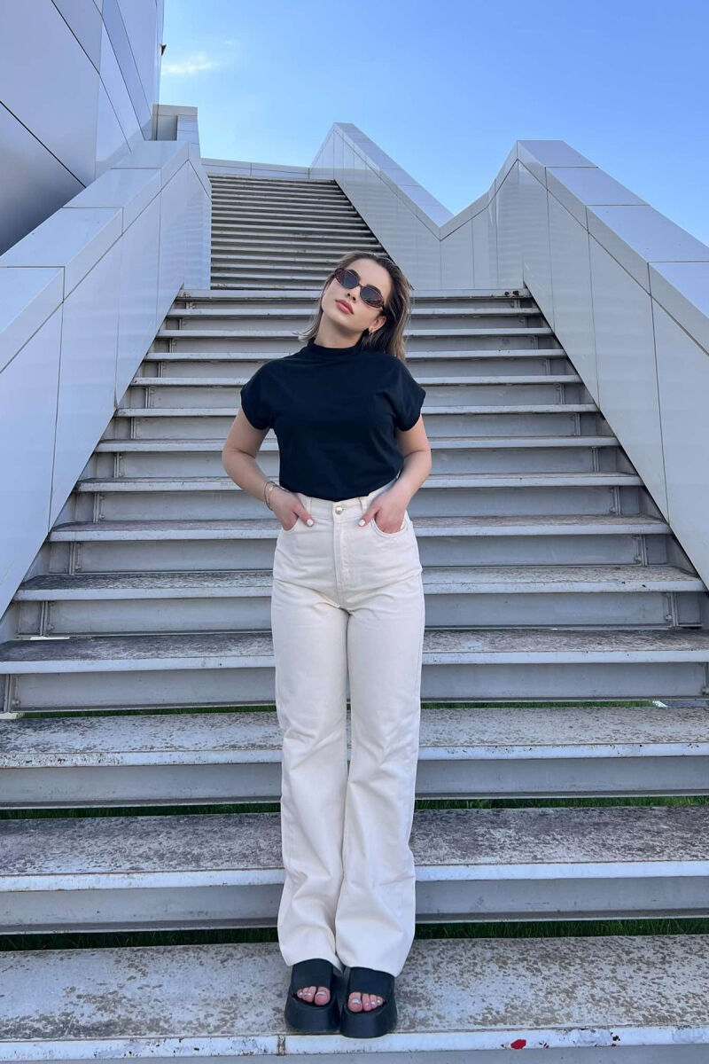WIDE LEG SIMPLE WOMEN JEANS CREAM/KREM - 1