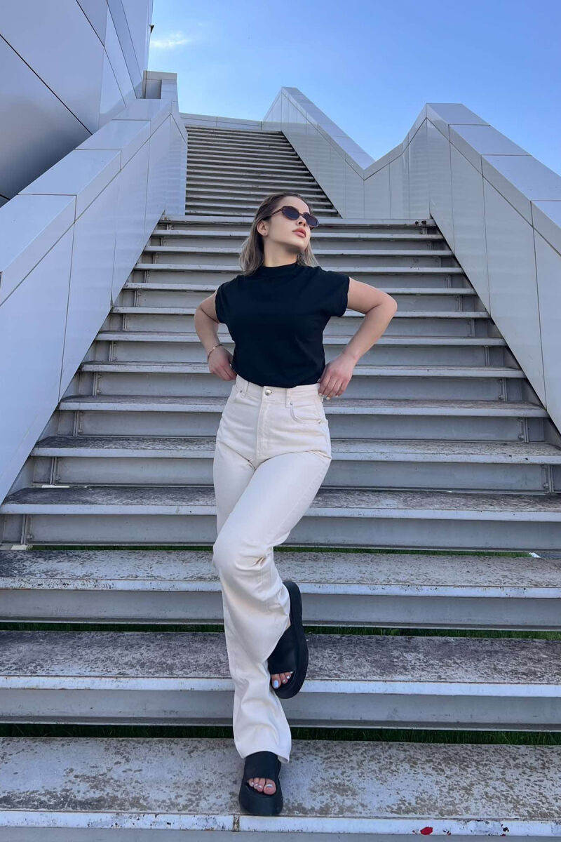 WIDE LEG SIMPLE WOMEN JEANS CREAM/KREM - 2