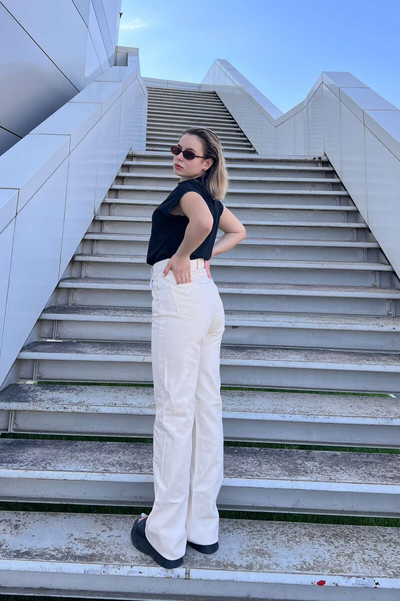 WIDE LEG SIMPLE WOMEN JEANS CREAM/KREM - 3