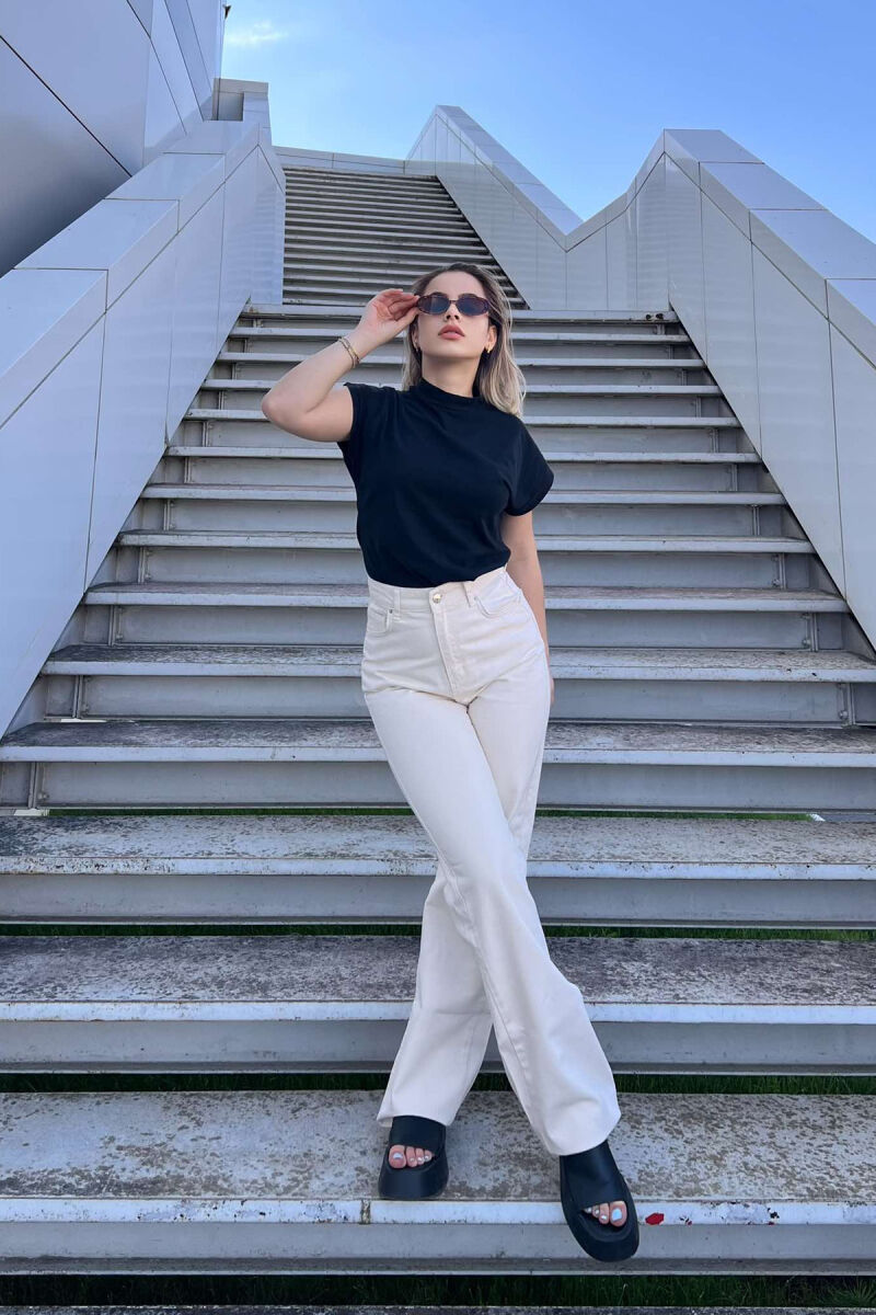 WIDE LEG SIMPLE WOMEN JEANS CREAM/KREM - 4