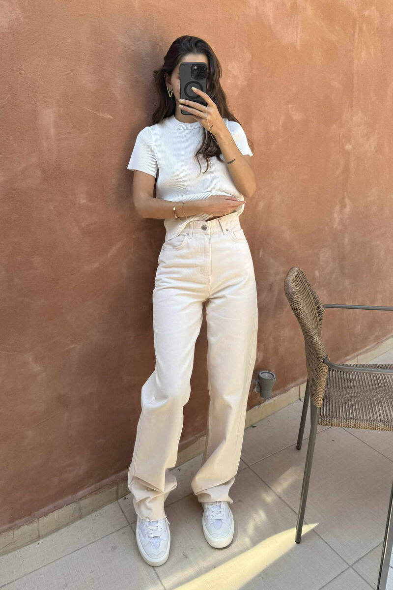 WIDE LEG SIMPLE WOMEN JEANS CREAM/KREM - 2