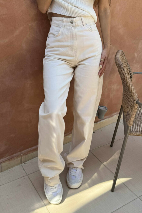 WIDE LEG SIMPLE WOMEN JEANS CREAM/KREM - 3