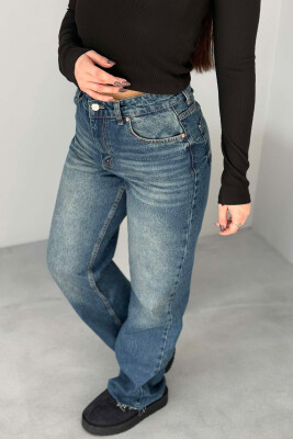 WIDE LEG SIMPLE WOMEN JEANS DARK BLUE/BEE 