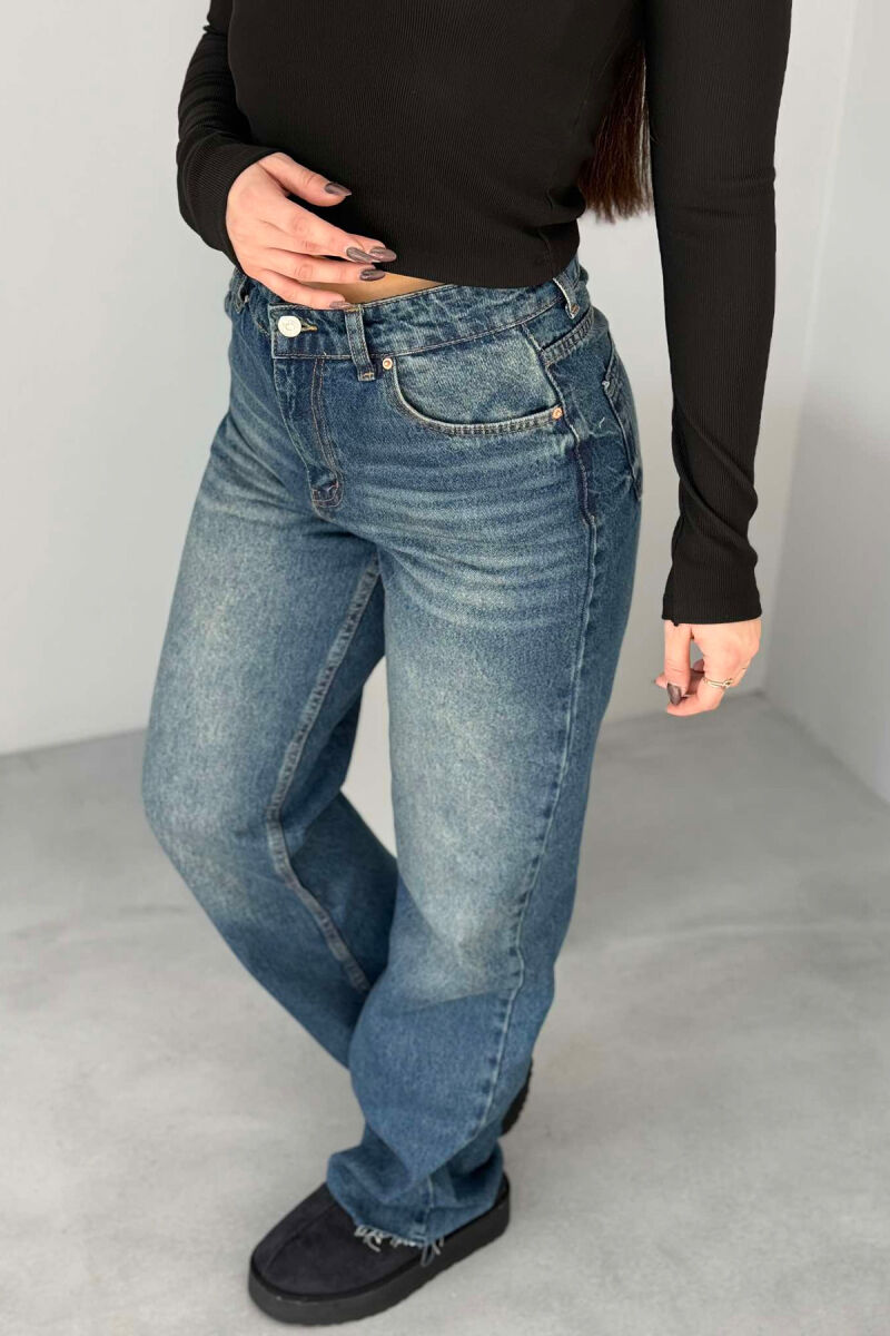 WIDE LEG SIMPLE WOMEN JEANS DARK BLUE/BEE - 1