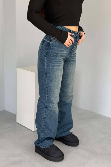 WIDE LEG SIMPLE WOMEN JEANS DARK BLUE/BEE - 4