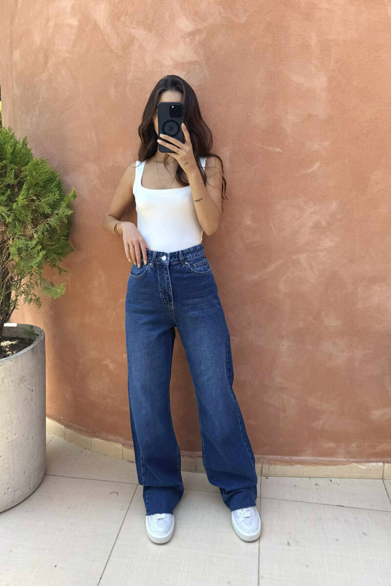 WIDE LEG SIMPLE WOMEN JEANS DARK BLUE/BEE - 2