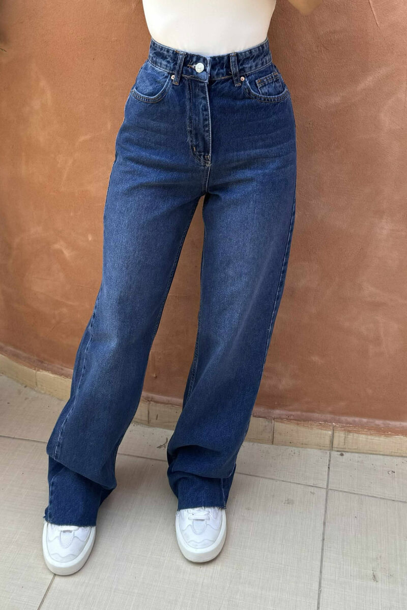 WIDE LEG SIMPLE WOMEN JEANS DARK BLUE/BEE - 3