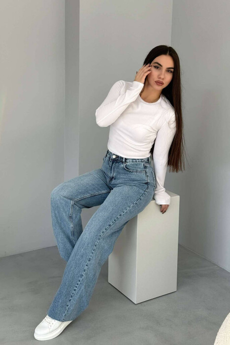 WIDE LEG SIMPLE WOMEN JEANS LIGHTBLUE/BZ - 2