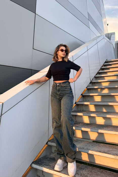WIDE LEG SIMPLE WOMEN JEANS STEELBLUE/BLU CELIKU 
