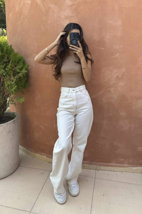 WIDE LEG SIMPLE WOMEN JEANS WHITE-E BARDHE - 5