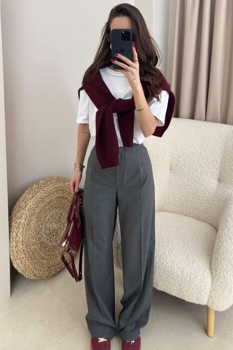 WIDE LEG SIMPLE WOMEN TROUSERS GREY/GRI 