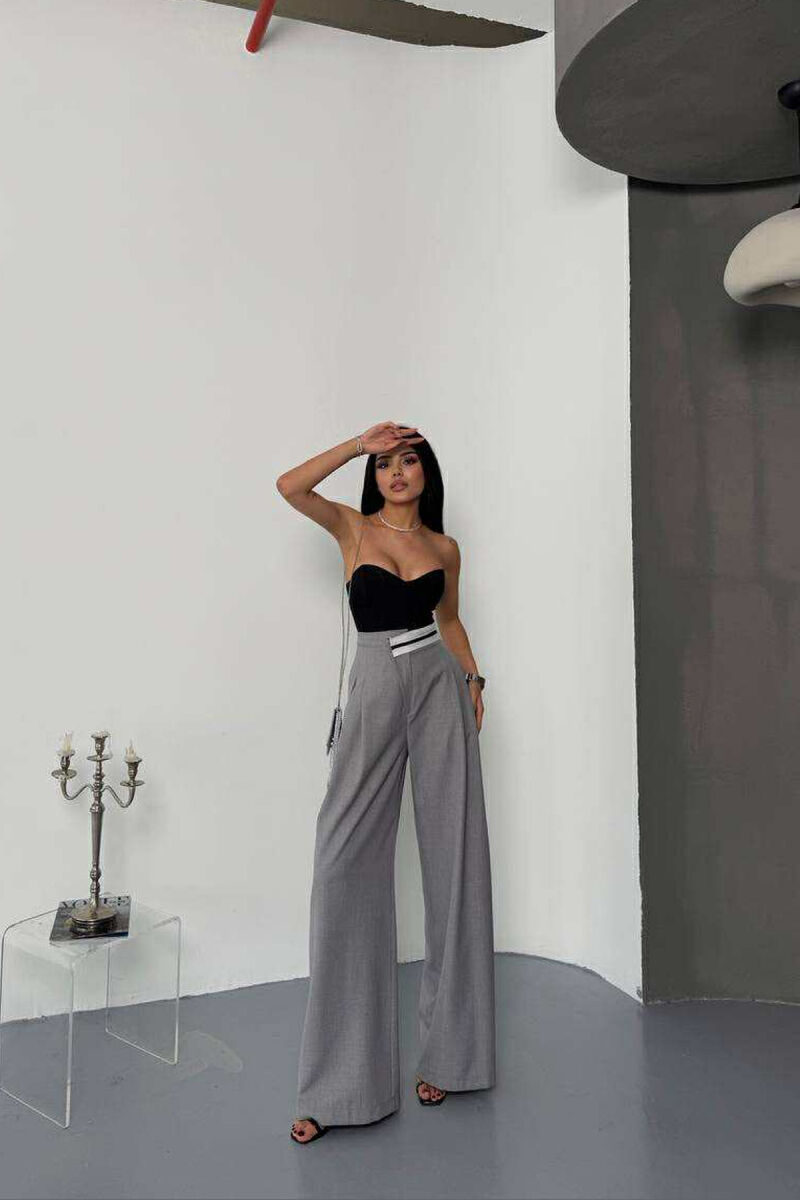 WIDE LEG SIMPLE WOMEN TROUSERS LIGHT GREY/GZ - 1